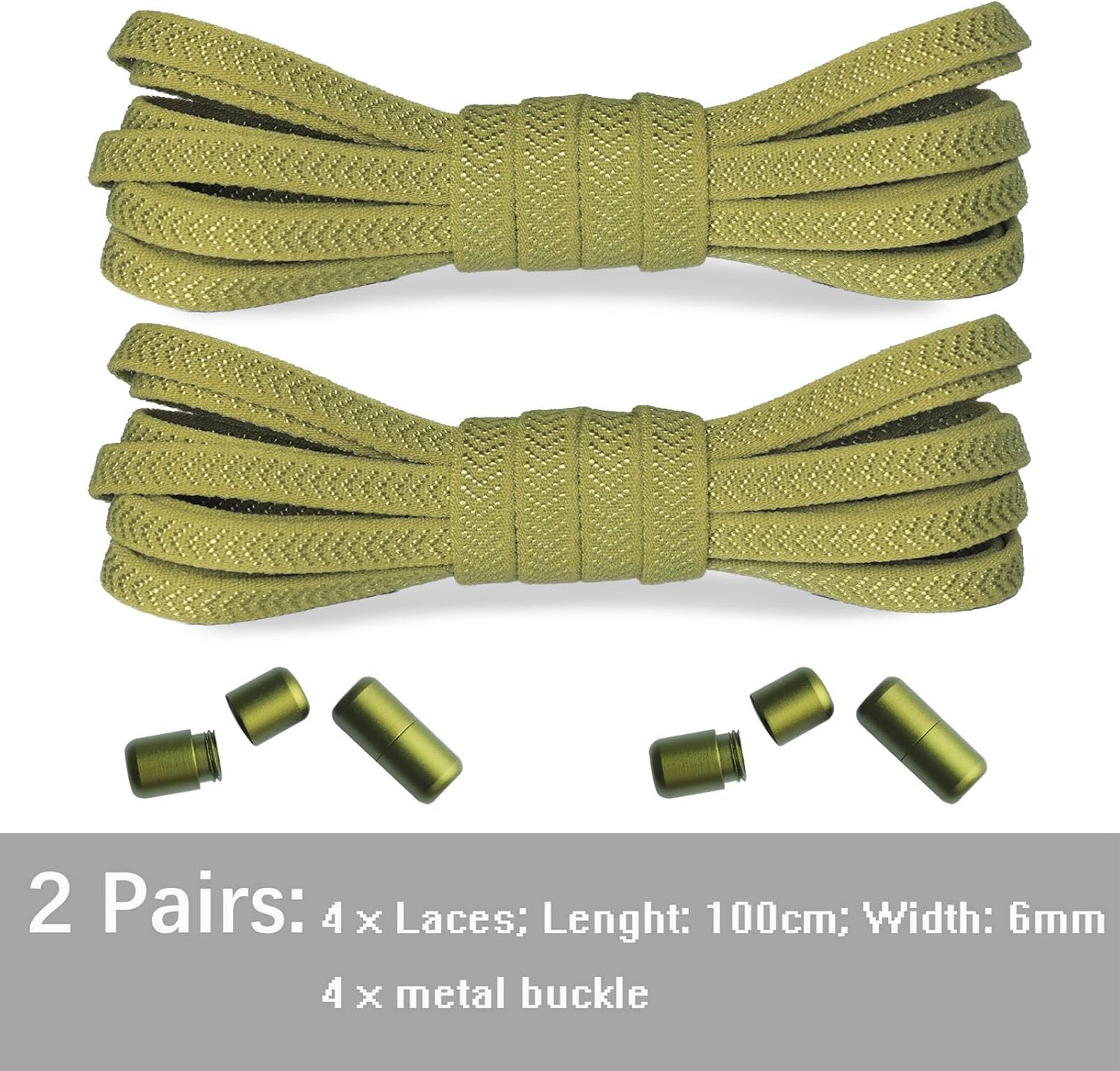 Close-up of the Olukssck Army Green elastic shoelaces and their metal turn buckle lock mechanism.