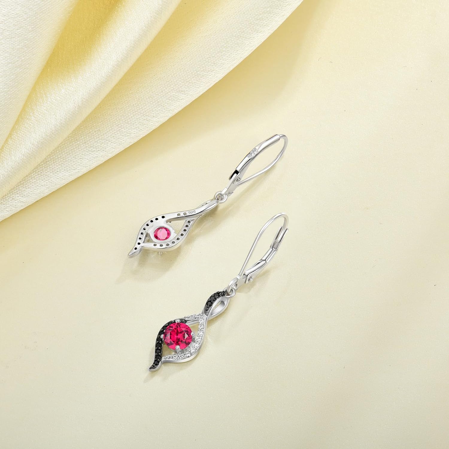 JO WISDOM Women Infinity Two Tone Earrings,925 Sterling Silver Dangle Birthstone Gemstone Earrings,Leverback Jewelry for Women - Image 5
