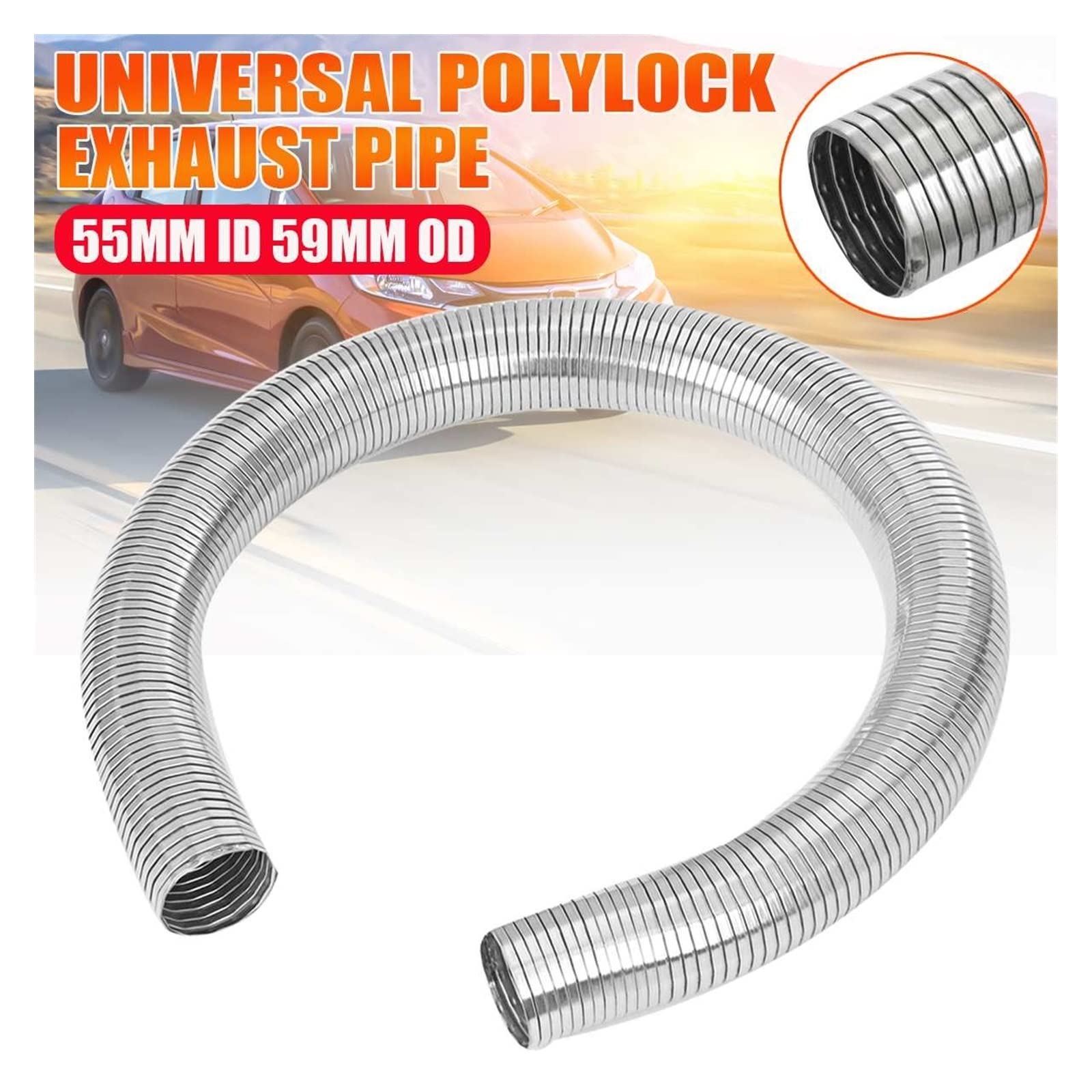 Punta Silenziatore Tubo di scarico universale Polylock da 500 mm Tubo di sfiato Tubo di riparazione rapida Flessibile in acciaio inossidabile Tubi di fumo fai-da-te Tubo di sfiato Tubi Scarico(Colore