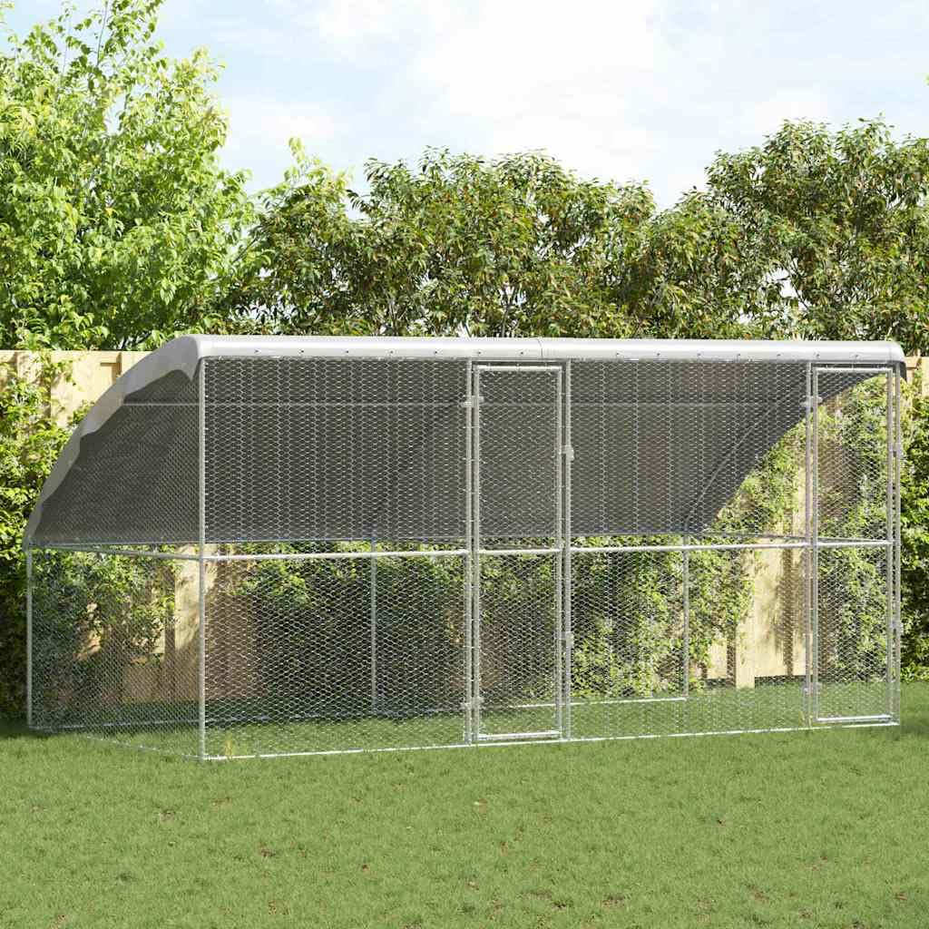 Mangloder - Juego de 2 jaulas para gallinas de acero galvanizado, color plateado, 400 x 200 x 200 cm, pajarera exterior con techo de malla, sistema de cerrojos, jardín para aves de corral