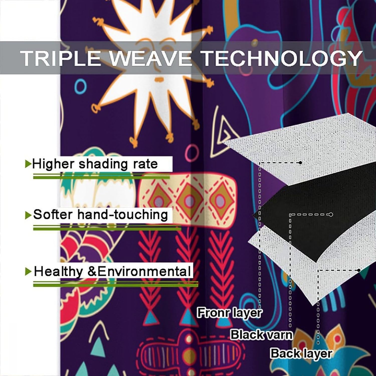 African Tropic Elements Curtain, Vintage Abstract African Animals Window Treatments Bohemian Geometric Elephants Traditional Blackout Window Curtain for Bedroom Living Room W63xL63in