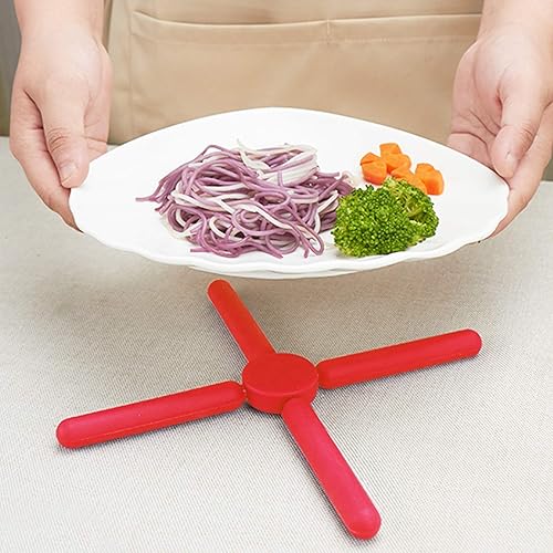 Miniatura 9 de findTop - Juego de 4, colador a presión y salvamanteles de silicona plegables antideslizantes, con clip resistente al calor, boquilla de vertido y