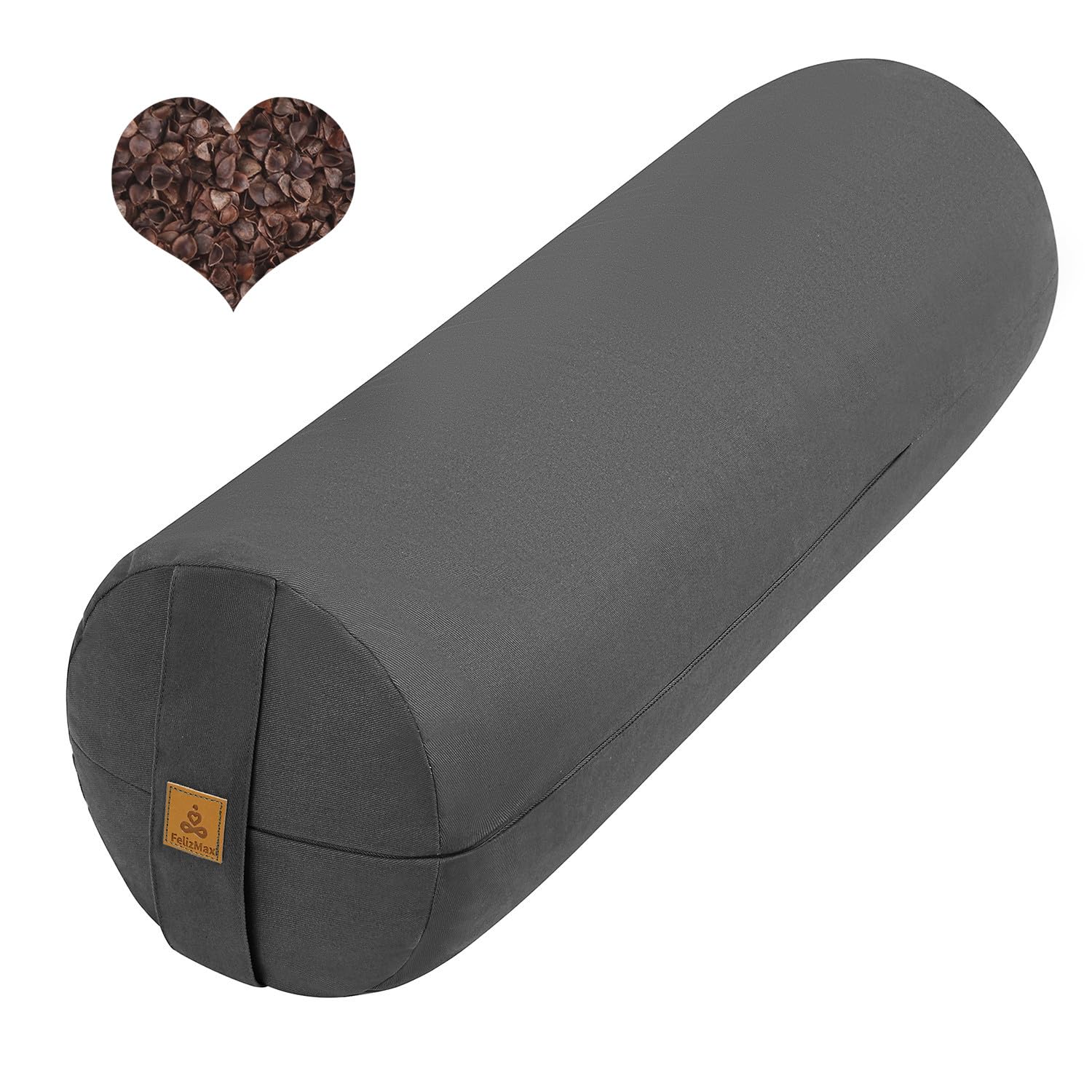FelizMax Organic Buckwheat Bolster(24X9 in) Yoga Bolster Supportive Yoga Cushion for Restorative Yoga Accessories Meditation Pillow Reading Pillow