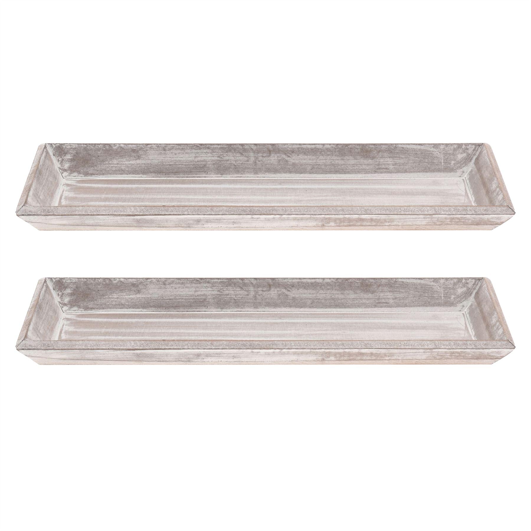 Carousel Home Natural Set Of 2 Rustic Wooden Storage Trays, 40Cm X 14Cm White Washed Shabby Chic Decorative Candle Display & Jewellery Holder