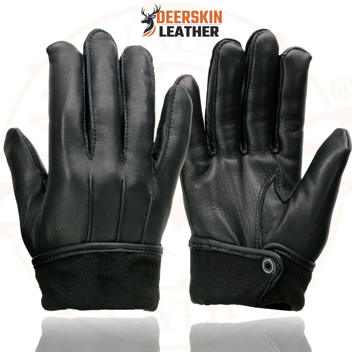 Men's Thermal Lined Deerskin Gloves w/Snap Wrist - Black