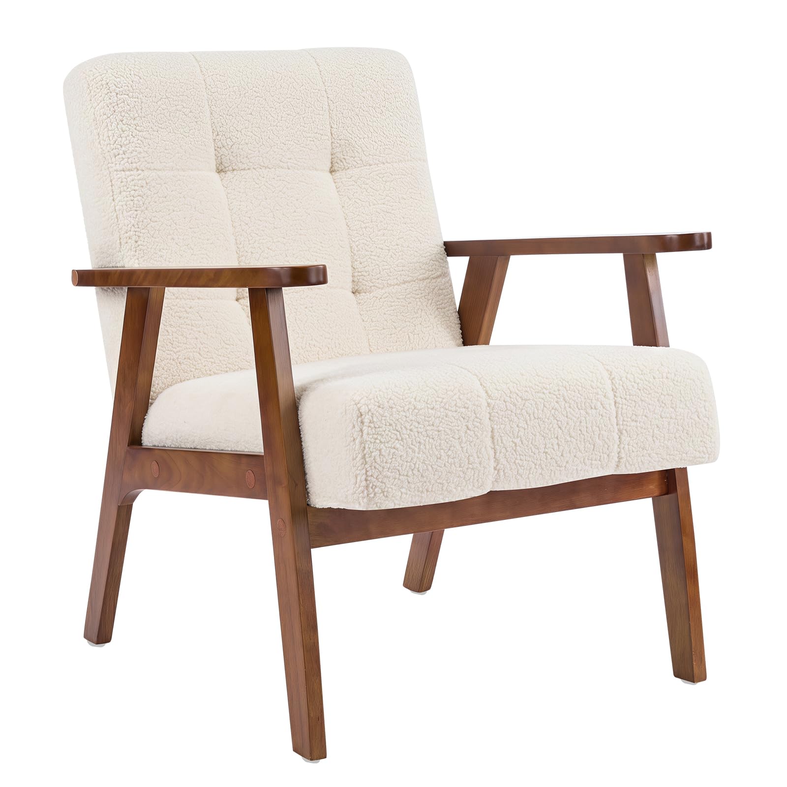 Sessel mit Armlehnen, Loungesessel aus Samt mit Dickem Kissen, Cocktailsessel mit Massiven Holzbeinen, Polstersessel für Wohnzimmer, Schlafzimmer, Aufenthaltsraum, Büro, Elfenbeinweiß