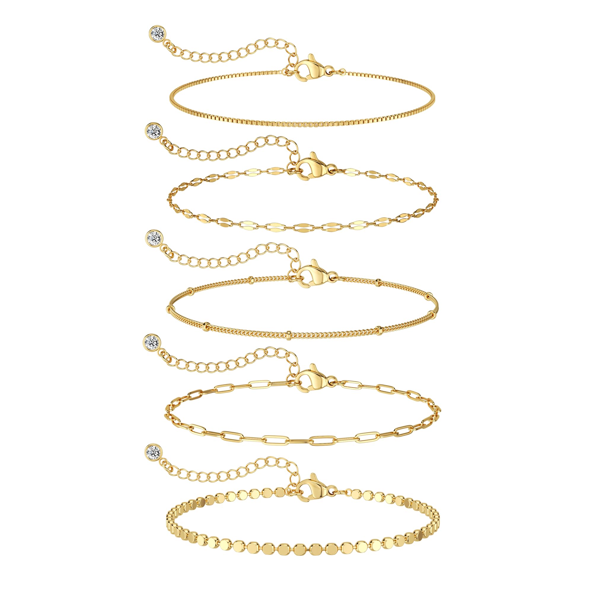MBWGold Bracelets for Women Trendy, Dainty 14K Gold Plated Bracelet Stack Beaded Chain Bracelet Set Thin Small Cute Paperclip Bracelets Fashion Waterproof Jewelry Gift Gold Accessories for Women