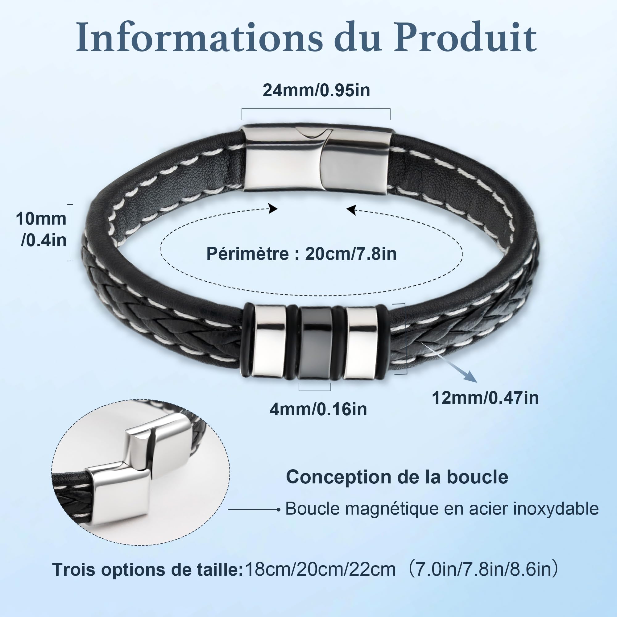 Easycosy Bracelet Homme Personnalisé- Cadeau Fete des Peres pour Papa Bracelet en Cuir avec Prénom ou Texte Gravé- Cadeau Unique pour Homme, Papa Papy Copain Mari Anniversaire Noël Fête des Pères