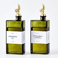 MUVEKA Olive Oil & Vinegar Dispenser Set of 2 - 500ml Green Glass Bottles, Drip-Free Spouts, 40 Labels, Funnel & Brush