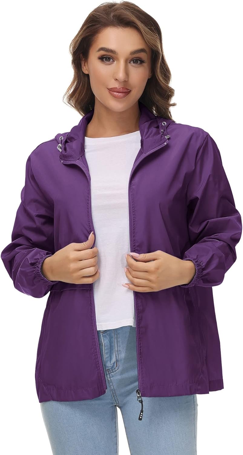Avoogue Womens Waterproof Rain Jacket Lightweight Raincoat Packable Hooded Outdoor Windbreaker - Image 3