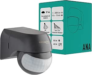 Oktaplex Ana Bewegungsmelder Aussen schwenkbar 230V IP44 180° Bewegungssensor 12m Reichweite anthrazit Aufputz Infrarot-Sensor