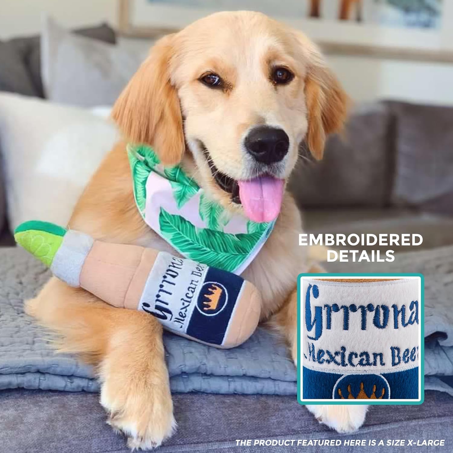 Haute Diggity Dog Grrrona Beer Bottle, Plush Designer Dog Toys with Interactive Squeaker, Stimulating Pet Enrichment, Machine-Washable & Safe Materials for All Breeds, Size XL