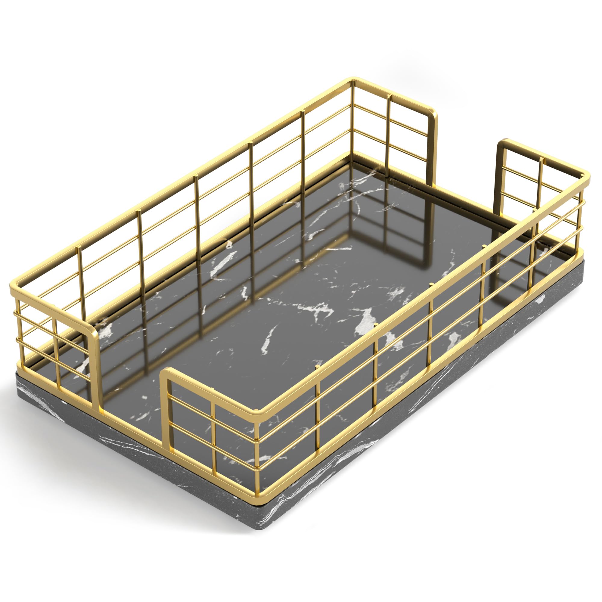 Wican Marble Guest Towel Holder Tray for Bathroom, Napkins Holder for Powder Room Dinning Table Wooden Basket for Disposable Paper Hand Towels Gold