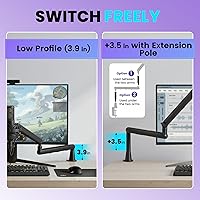 Vista 2 de CAHAYA Mic Stand Boom Arm - Low Profile Adjustable Microphone Arm Stand with 3.5" Extension Pole Desk Clamp Screw Adapter for Streaming Gaming