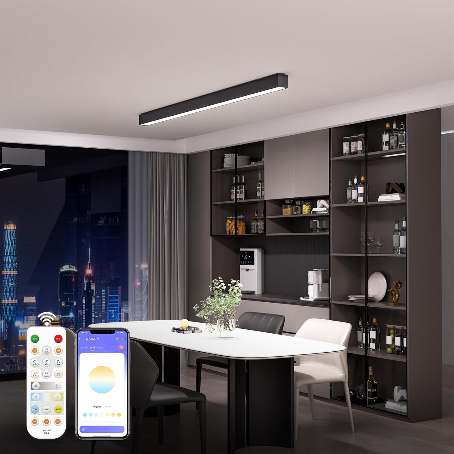 Modern LED Ceiling Light with Remote, Black Dimmable Close to Ceiling Lamp Fixtures, 30W CCT (2700K-6000K), Smart Linear Ceiling Lights for Living Room Bedroom Office Hallway Kitchen(39.1inch/3.26ft)