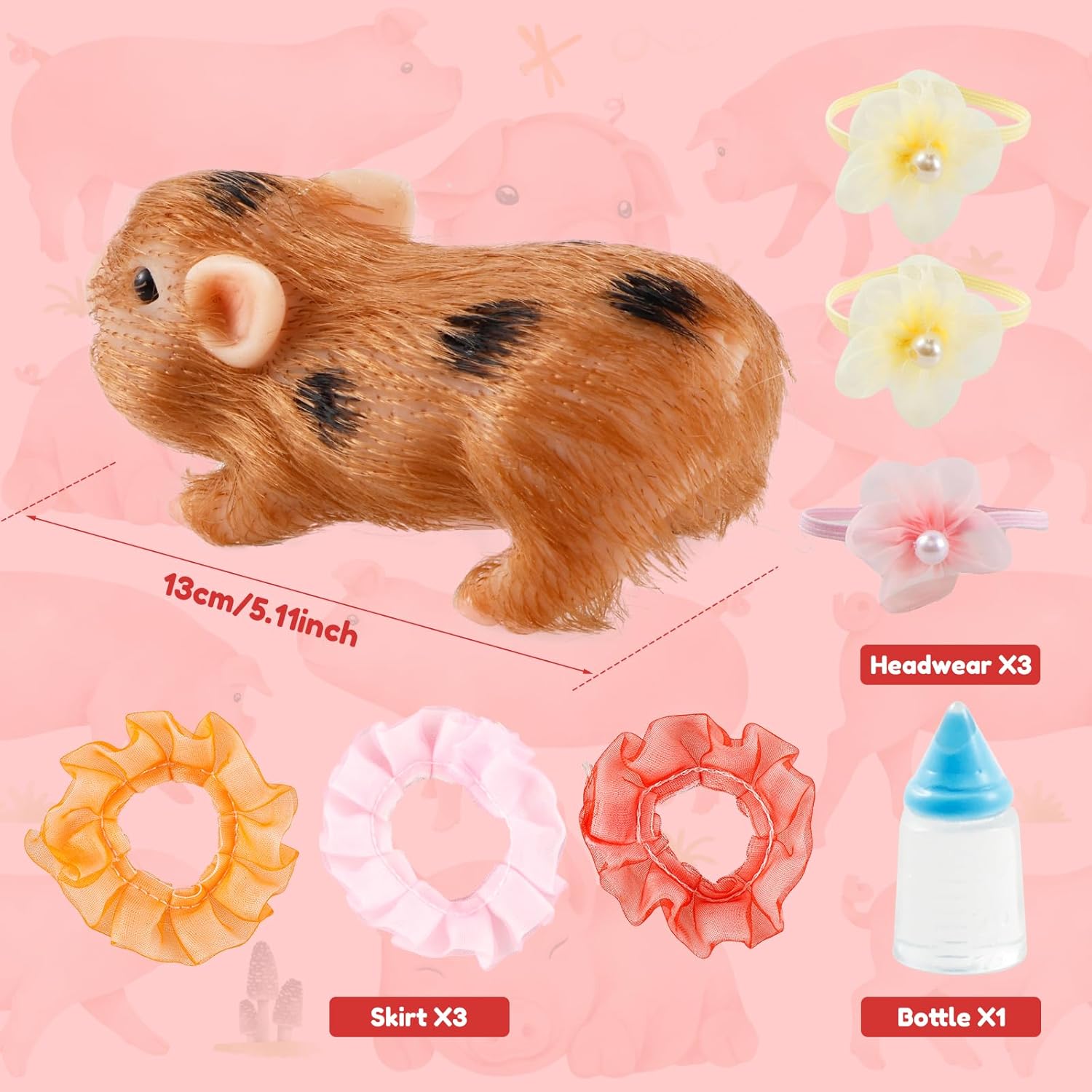 5Inch Silicone Pig Doll Toy, Soft Lifelike Reborn Pig Dolls, Mini Newborn Silicone Pig, Silicone Pig Toys with Clothes Accessories, Christmas Decorations, Interesting for Kids (E)