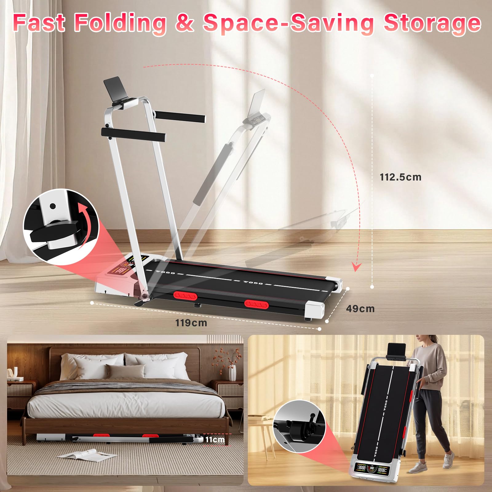 TODO Cinta de Correr Plegable Inclinación, 2.5HP Cinta de Andar para la Oficina en casa,Walking Pad 1-12km/h, Mando a Distancia y en App