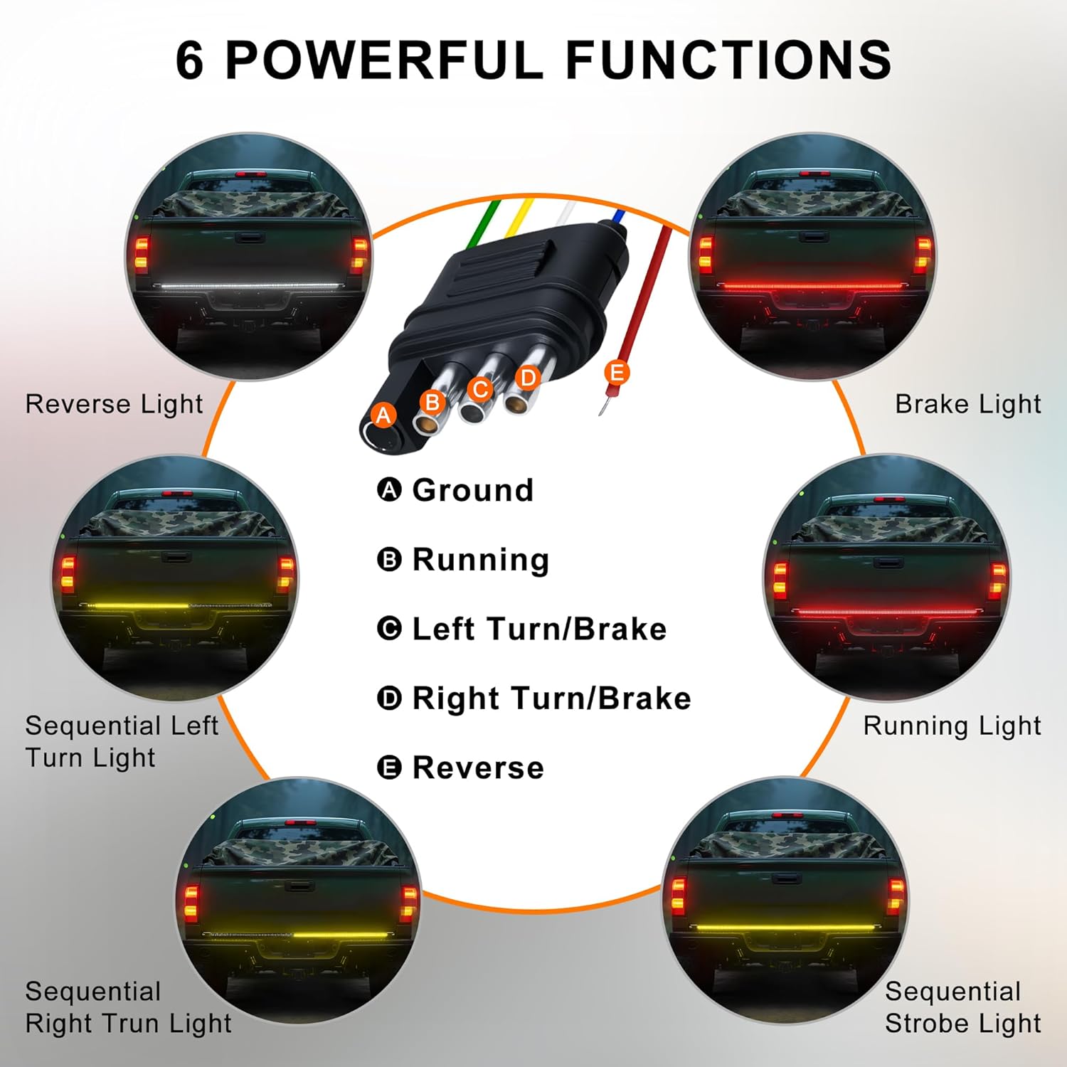 60" Truck Tailgate Light Bar - 504 LED Triple Row Strip with Red Brake/White Reverse/Yellow Turn Signals, Sequential & Strobe Effects, Waterproof Silicone for Pickup Trucks, SUVs, Trailers