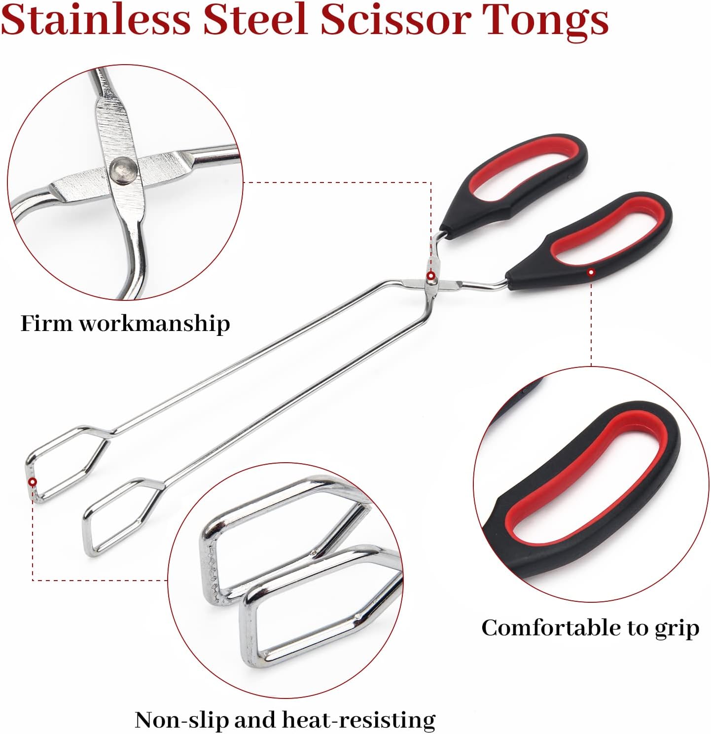 2 Pack 13inch Stainless Steel Scissor Tongs, AHIER Food Tongs Kitchen Tongs Scissor Tongs Heavy Duty with Comfort-Grip Handle for Cooking Barbecue