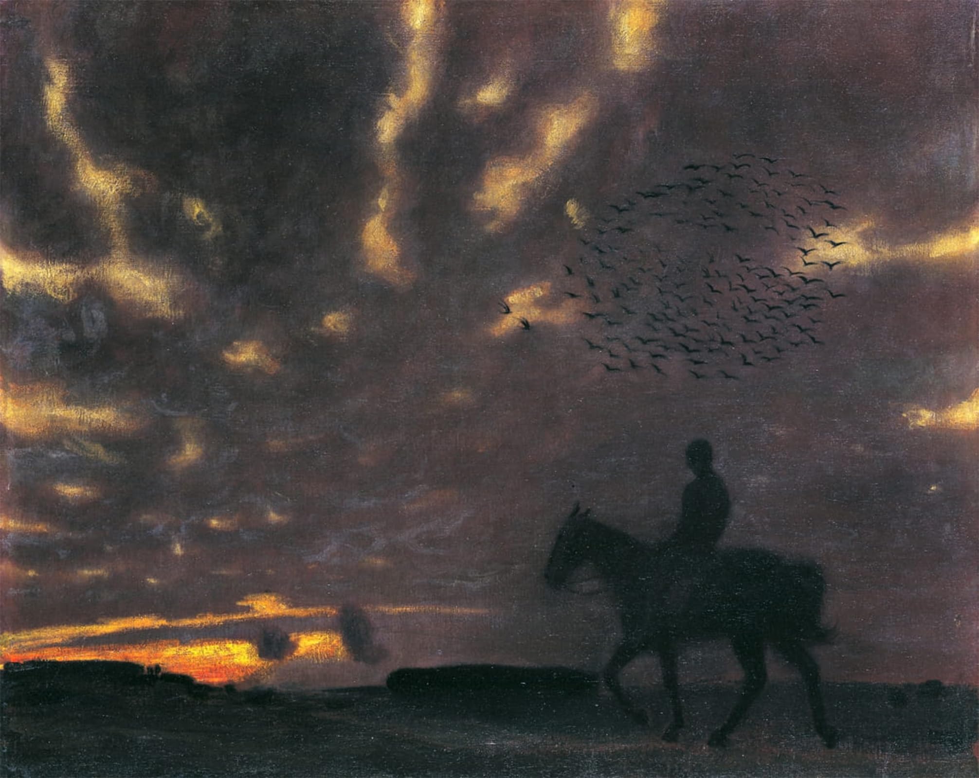 ARTXLXXBN Famous Painting Art Wall Decor Abstract Art Picture Autumn evening with rider by Franz von Stuck Animal Pictures for Home Decor 60x90cm