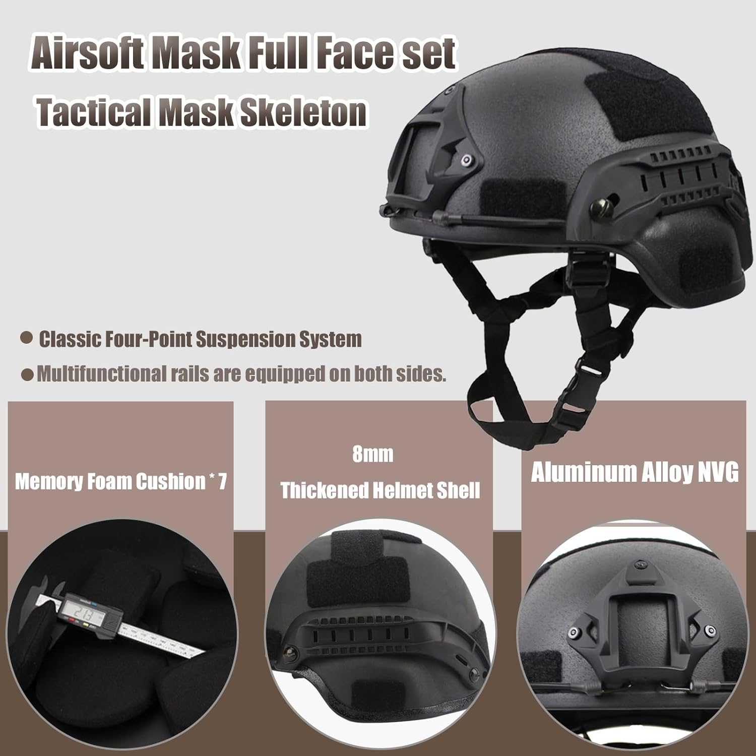 Tactical Airsoft Mask Full Face, Tactical Mask Skeleton, Scary Skull Halloween Ghost Mask, for Paintball Hunting and Shooting CS Cosplay