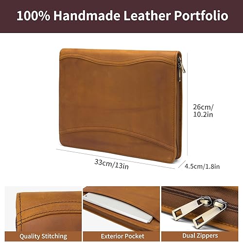 Miniatura 5 de Cartera de cuero de caballo loco hecha a mano, funda vintage con cremallera, organizador profesional con cremallera para hombres y mujeres para iPad