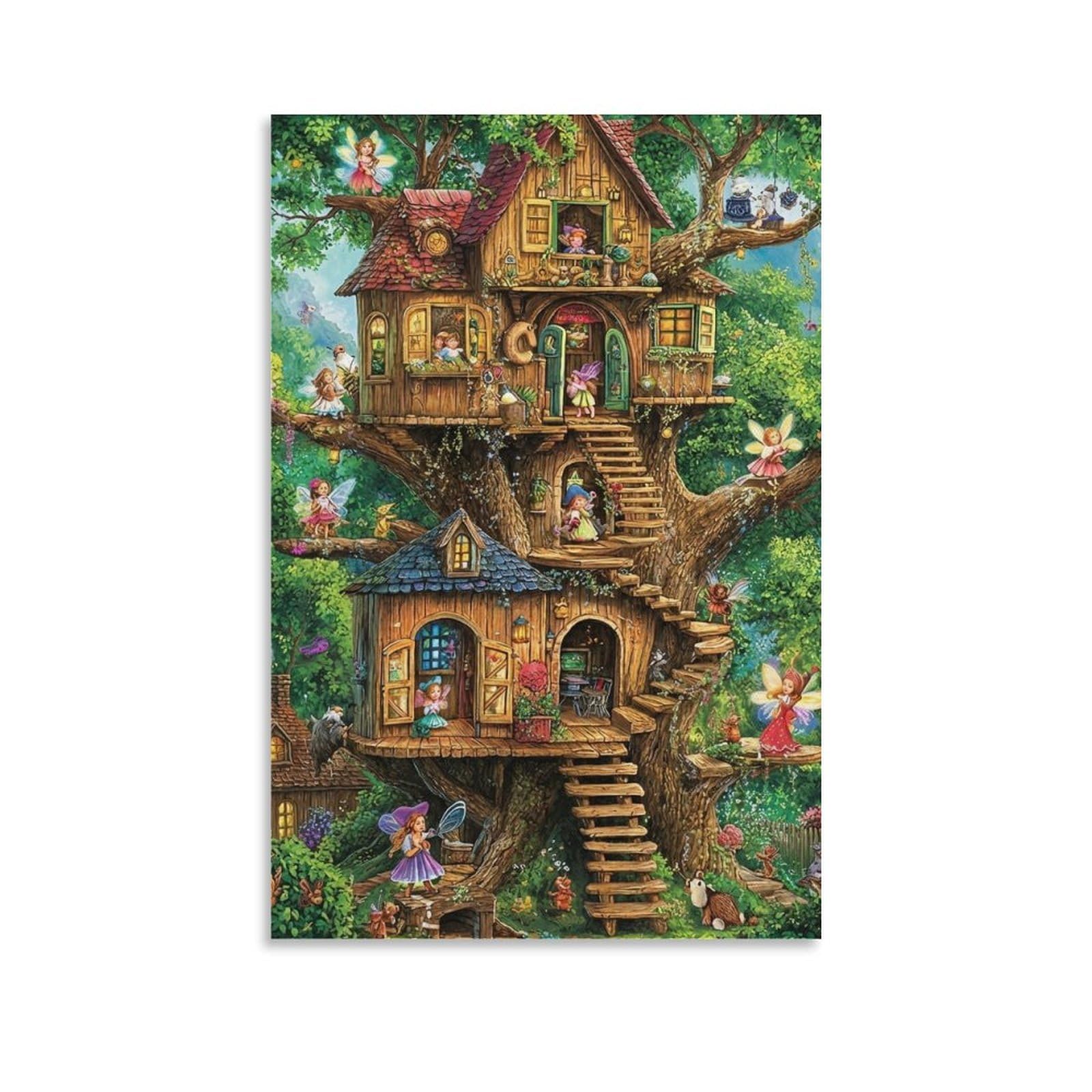 DHBANEIOK Fairy Treehouse Fantasy Poster Artwork Giclee Canvas Prints Modern Canvas Wall Art Picture Wall Hanging for Living Room Bedroom Home Decorations 20x30inch(50x75cm)