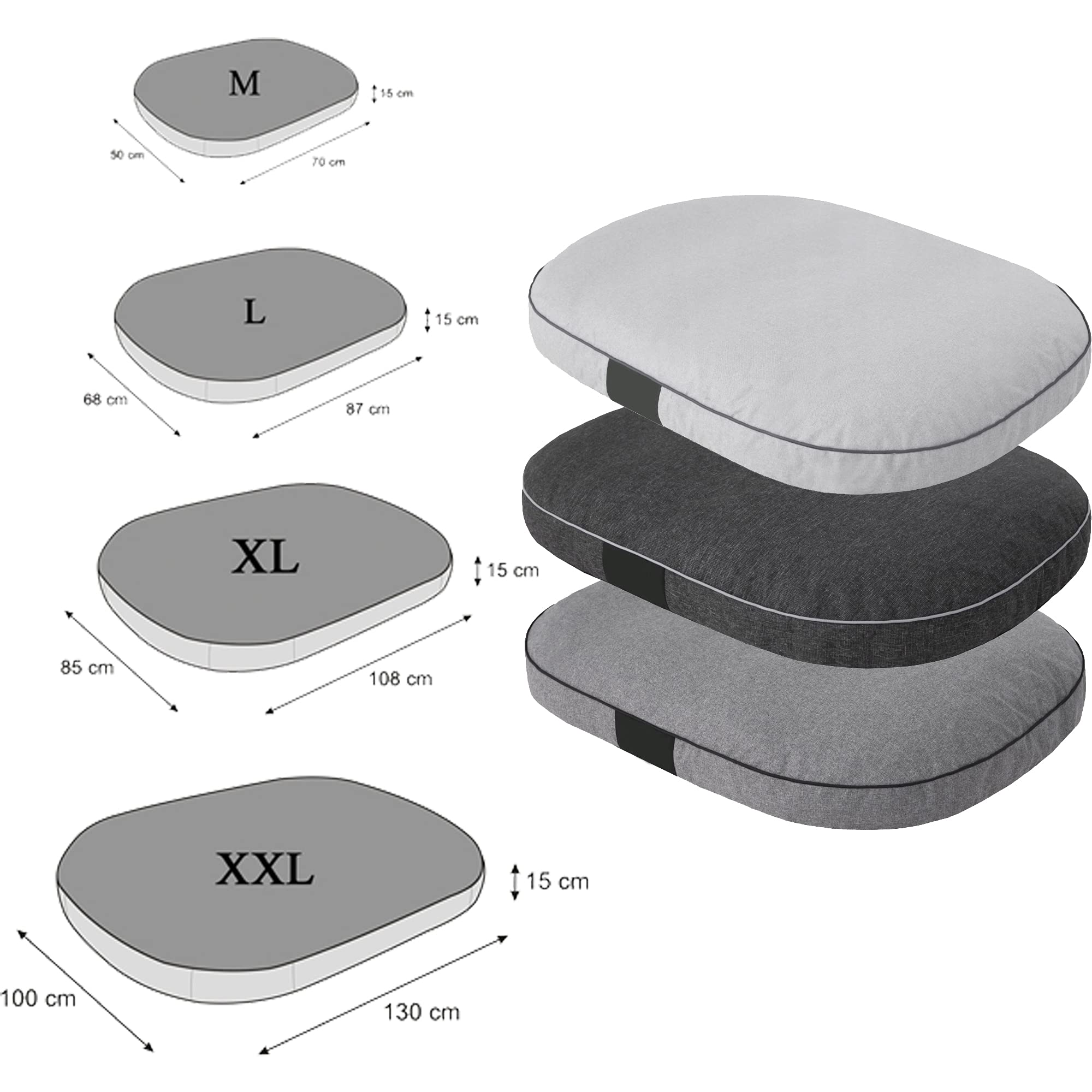 OVAL ÖKOLEINEN Hundematratze, Hundebett für Kleine, Mittlere, Große Hunde - Robustes, wasserdichtes Hundekissen, kuscheliges Schaum Tierbett, Outdoor & waschbar - 108x85x15cm Dunkelgrau