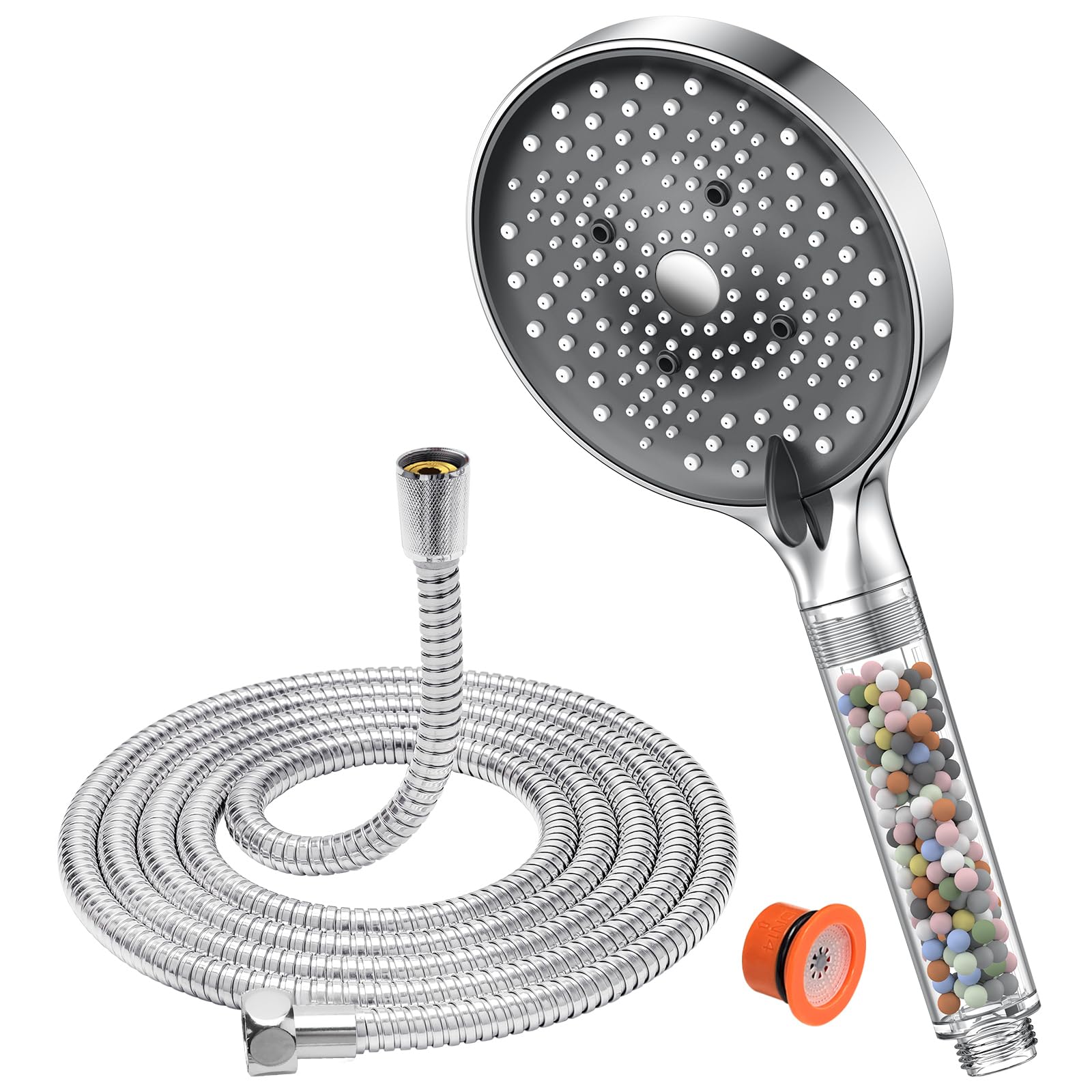 YEAUPE PRO - Soffione Doccia a Pioggia a 6 Tipi di Getto, Soffione Doccia con Tubo da 1,6M, Doccetta con Funzione Anticalcare Grande (Diametro 130 mm)