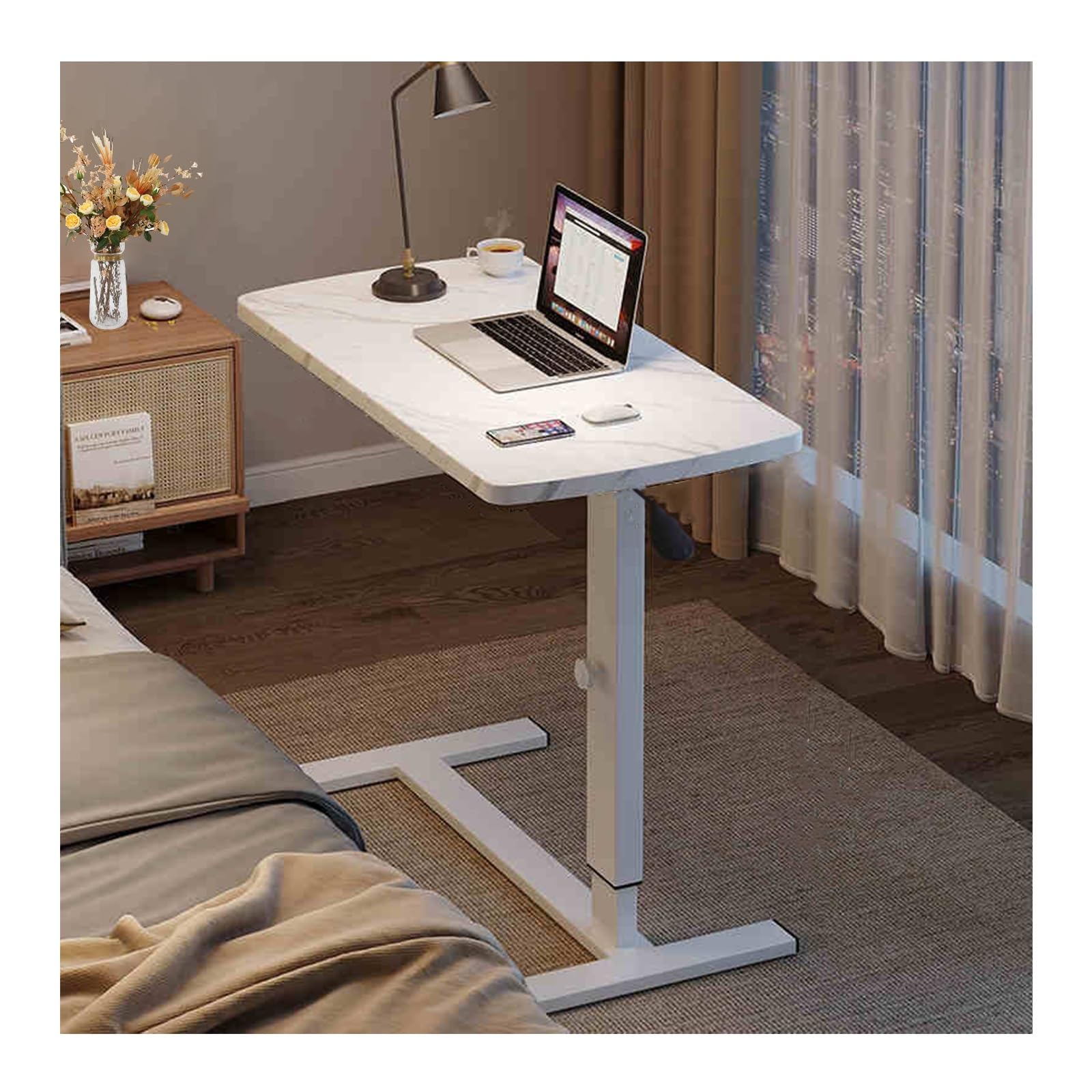 Mesa para ordenador portátil ajustable en forma de C y acabado mármol moderno