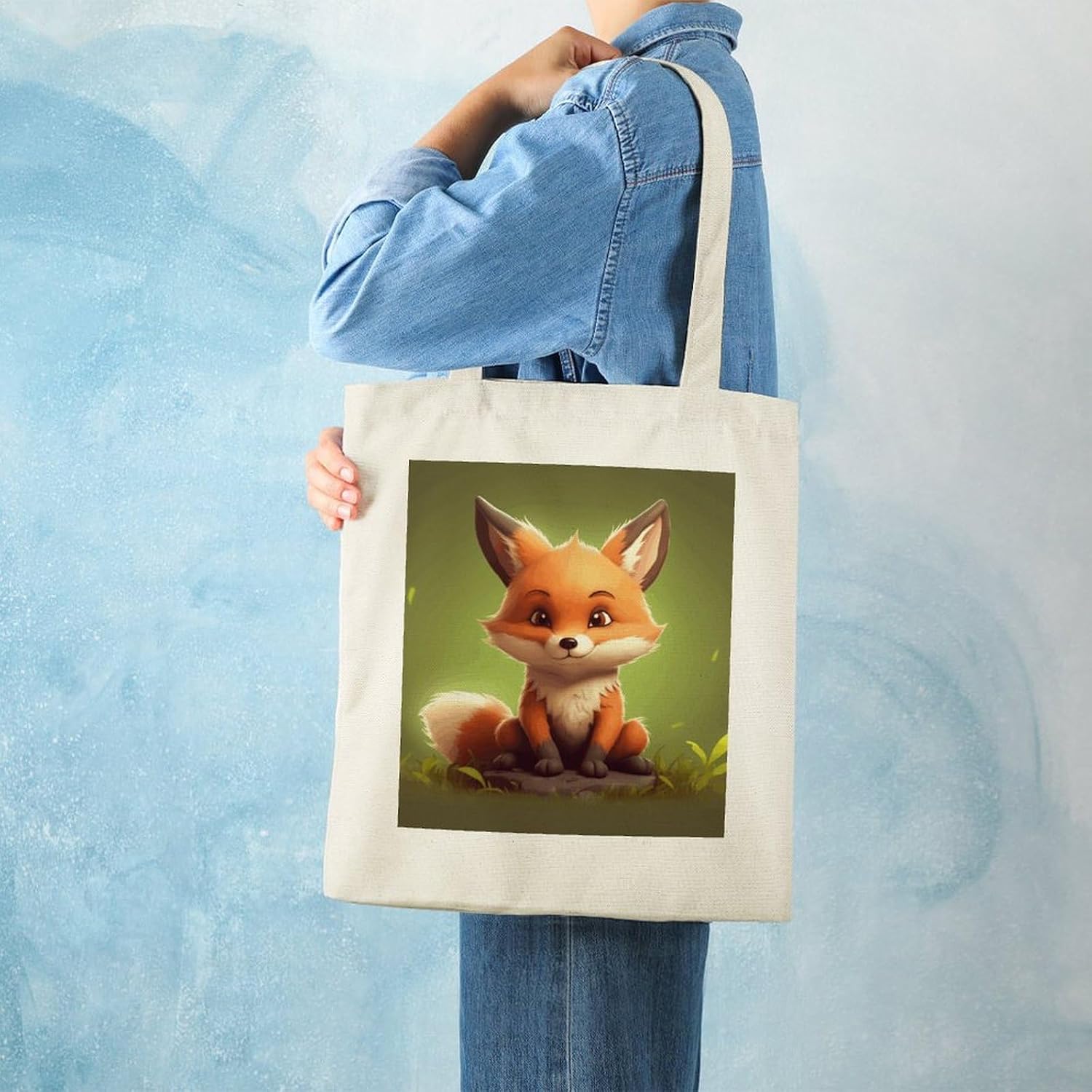 Cute Little Fox Cotton Polyester Blend Canvas Carryall Bag | Cute Little Fox Reusable Fabric Handbag for Grocery Travel Daily Errands Multipurpose Storage Carry Tote