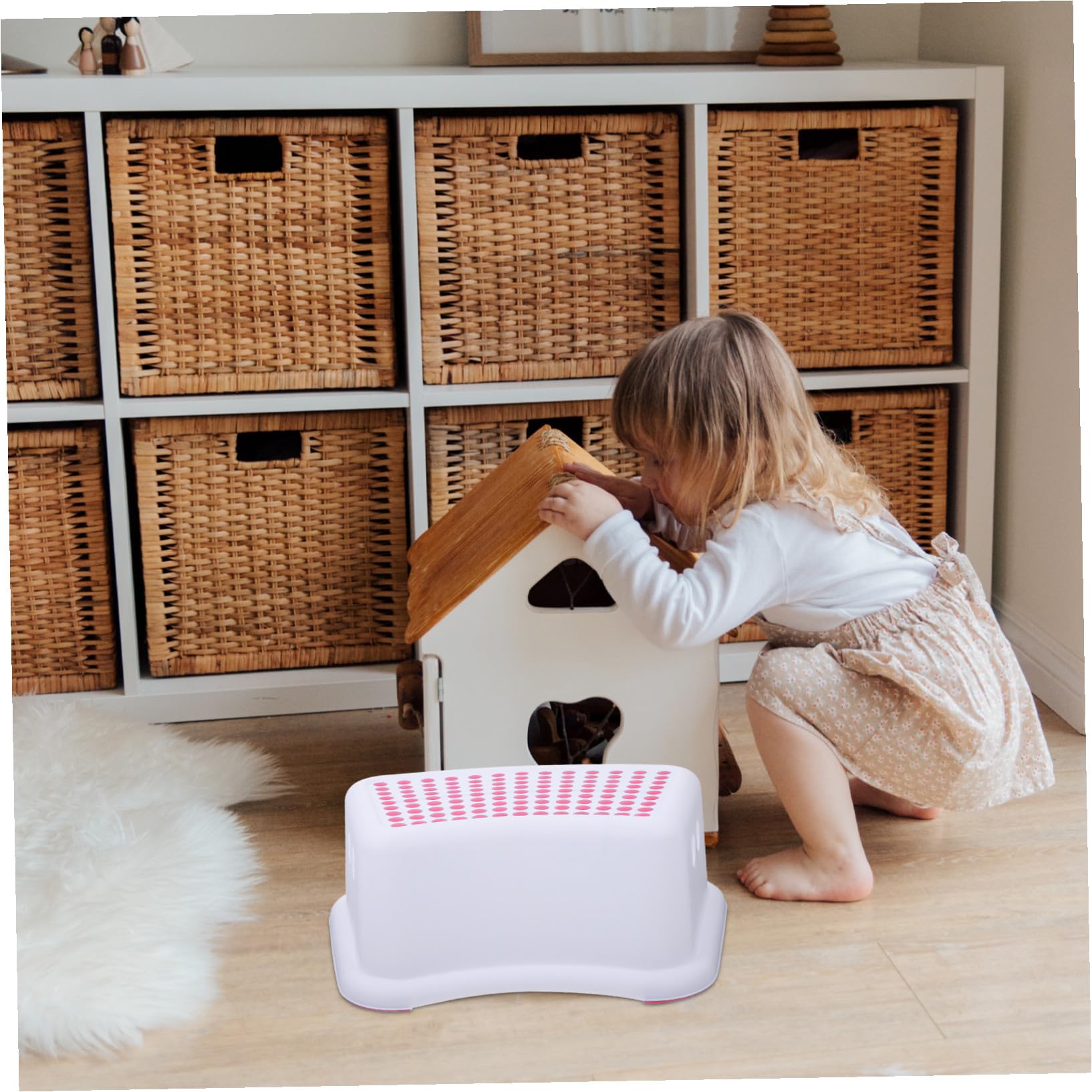 SHOWERORO Antideslizante de Plástico para Aumento de para Lavado de Manos Diseño Apilable y Seguro para Baño y Color Rosa