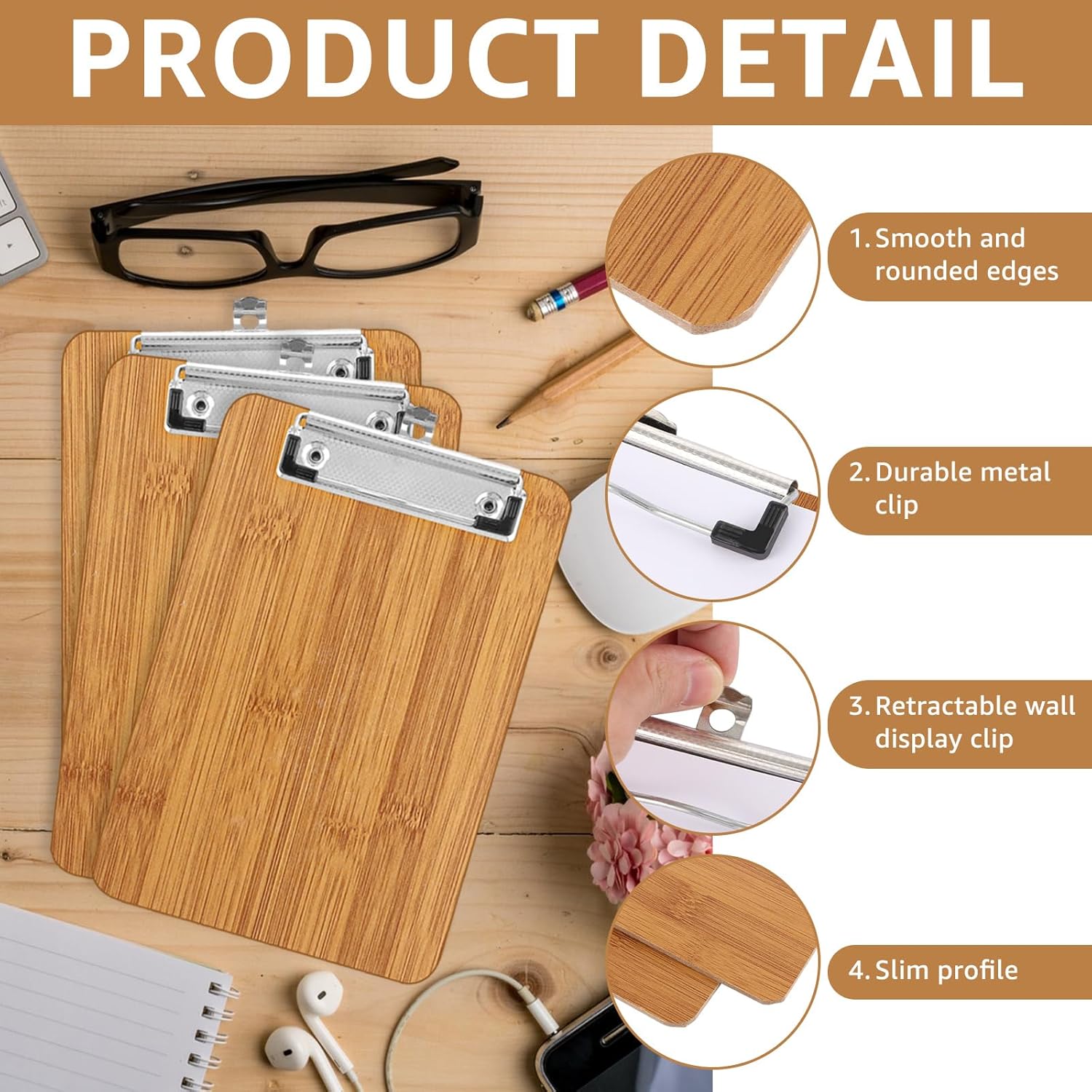 30 Pcs Mini Clipboard, 8" x 4" Check Presenters, Natural Wooden Server Note Pads Menu Holder for Restaurant, School, Office
