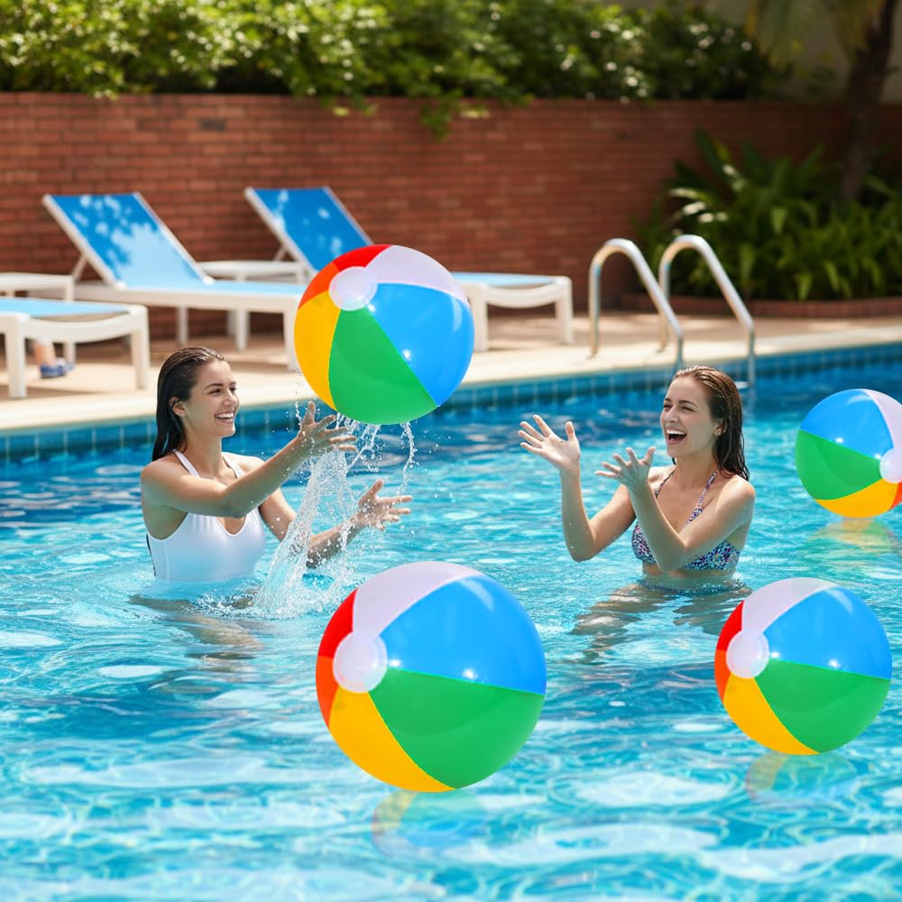 Paquete de 4 pelotas de playa, pelotas de playa inflables de 16 pulgadas, bolas de piscina de color arcoíris para natación, flotadores de piscina, pelotas de playa para fiestas de verano, juegos