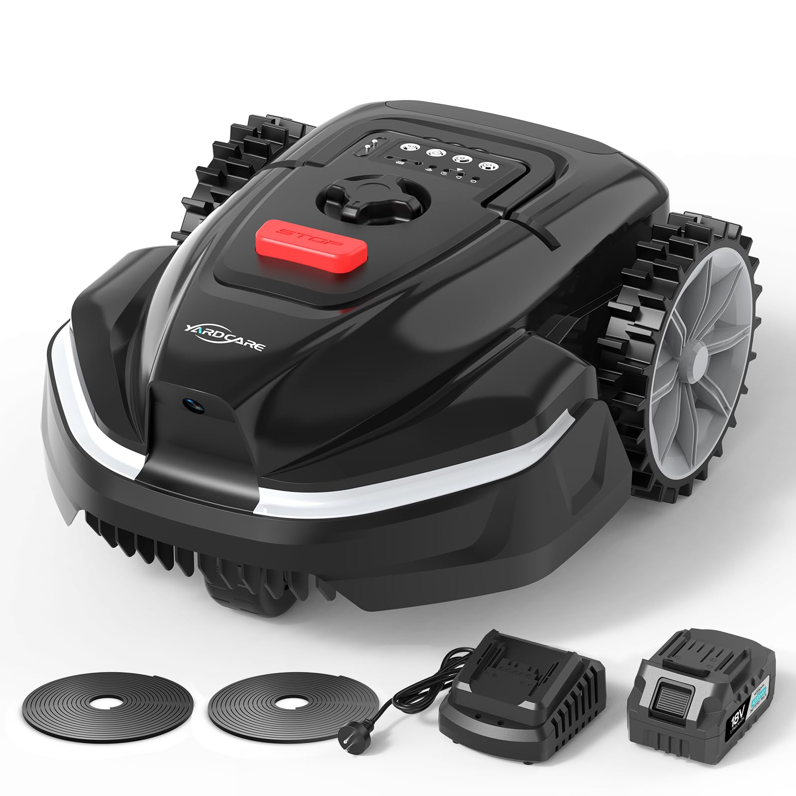 YARDCARE V3 Mähroboter ohne Begrenzungskabel, KI-Visionsnavigation, 150+ Hinderniserkennung, App-Steuerung, bürstenloser Motor, 50 dB, einstellbare Schnitthöhe, für kleine Gärten