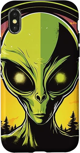 Vista 4 de iPhone 14 Pro Cute Green Alien Head UFO Space Face Alien Case