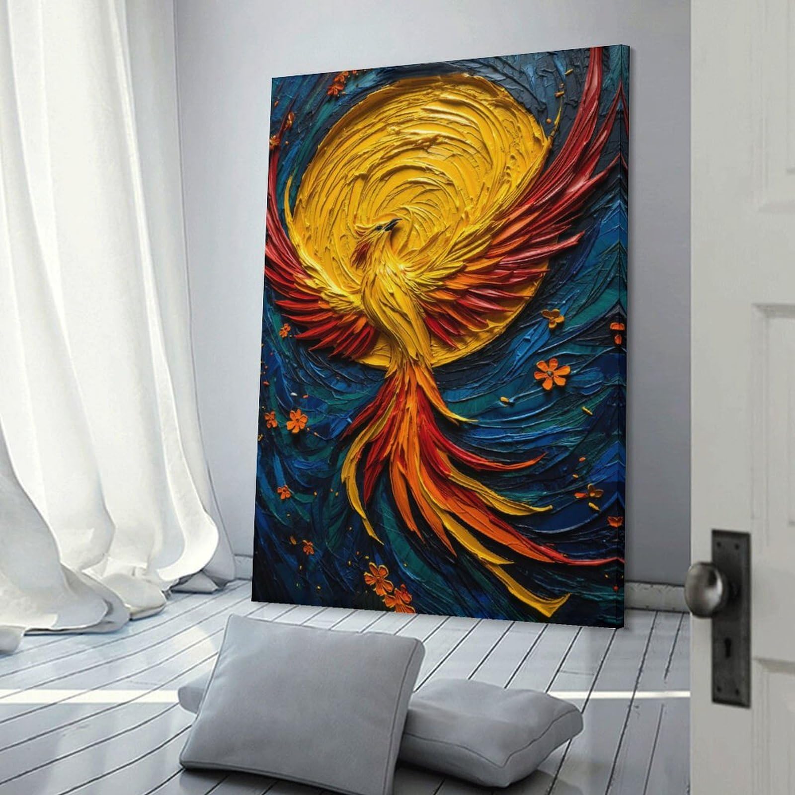 Junmoney Frame-Style-12 Phoenix Rising Oil Painting Poster, Picture, Metal Print, Paint By Sarah Larry Canvas Wall Decor, 12X18inch(30X45cm), For Wall Displays, Bedrooms Or Room Updates, Wall Decor Suited To Curated Displays