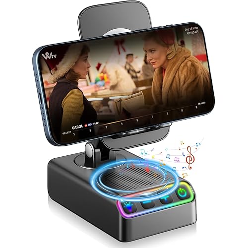 Gifts for Men Women, Adjustable Cell Phone Stand with Wireless Induction Bluetooth Speaker, HD Surround Sound for Home/Outdoor, Popular Christmas/Birthday Ideas Gifts, Stocking Stuffers Family Friends