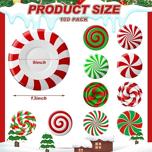 Miniatura 4 de Paquete de 100 manteles individuales desechables de Navidad con dulces de Navidad, rojo y verde, de 13 pulgadas de diámetro, manteles individuales