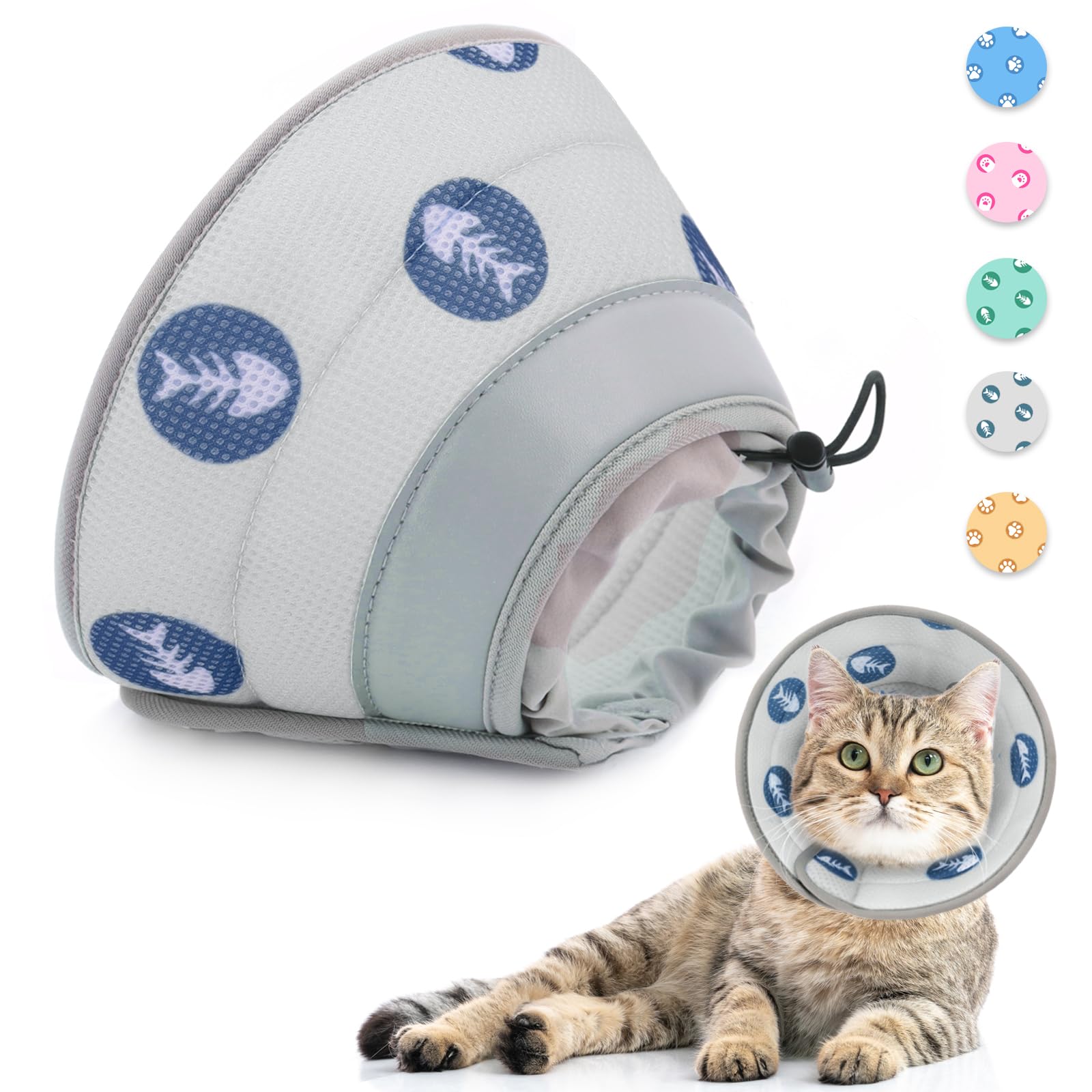 Supet Collare regolabile per gatto, collare morbido Cone dopo l'intervento chirurgico e lesioni per cuccioli, cani di piccola taglia e gatti (grigio, S)