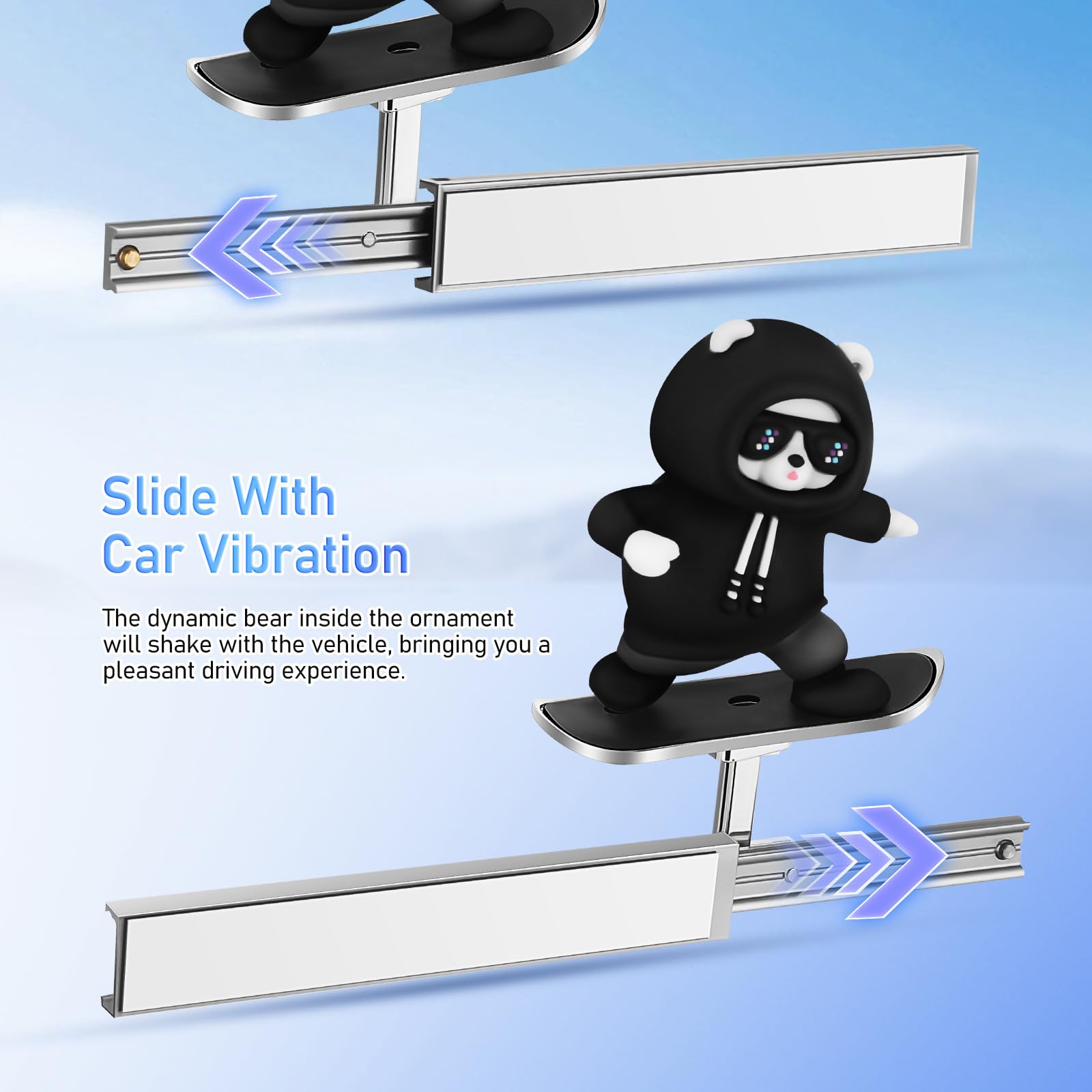 Figurine Ours Skateboard pour Tableau de Bord Voiture, Noir, 1 Pièce