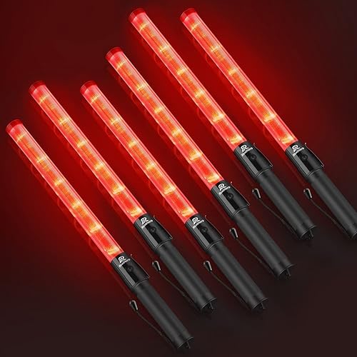 Miniatura 9 de RoadHero Paquete de 10 varitas de tráfico de 21 pulgadas, bastón de control de tráfico de alta luminosidad con 2 modos de parpadeo, varitas de Rojo
