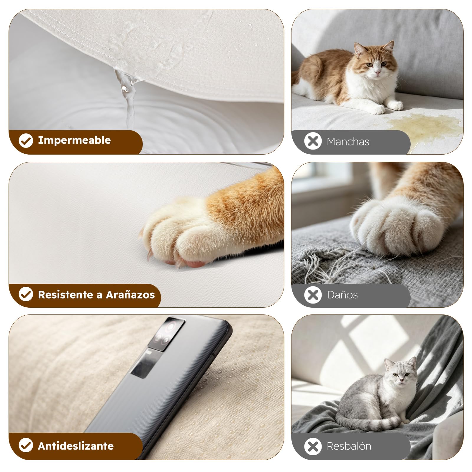 Funda de Sofá Antideslizante Suave Protección de Muebles Funda de Sofá Protectora Impermeable Cojín de Sofá Desenfundable Protector de Mascotas 205 * 300cm-Beige(1 PC