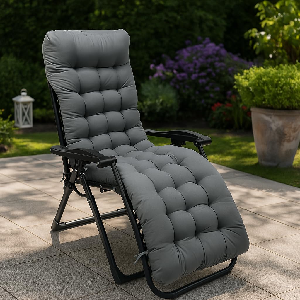 Liegenauflage, Auflage Gartenliege 170x53x7 cm, Auflagen für Deckchair, Polsterauflage für Sonnenliege, Auflage Polster für Gartenmöbel mit Einstellband (Dark Grey)