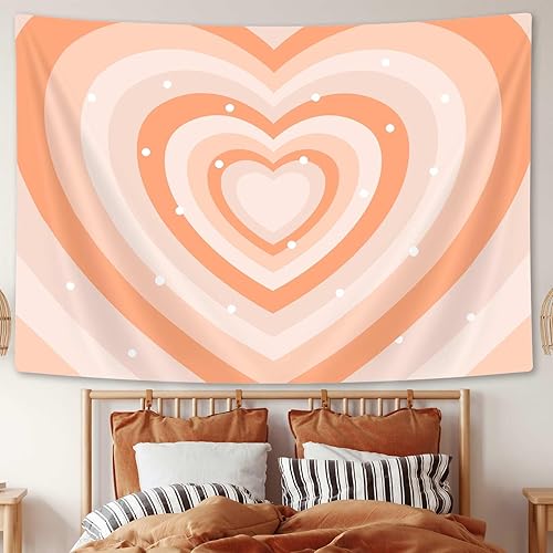 Miniatura 9 de Drgilau Bonito tapiz estético amarillo para dormitorio de niña, tapiz de pared hippie con forma de corazón amarillo de los años 2000, tapiz