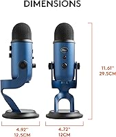 Vista 10 de Logitech Creators Blue Yeti - Micrófono USB para juegos, transmisión, podcast, YouTube, Discord, PC, sonido de estudio, Plug & Play, azul medianoche