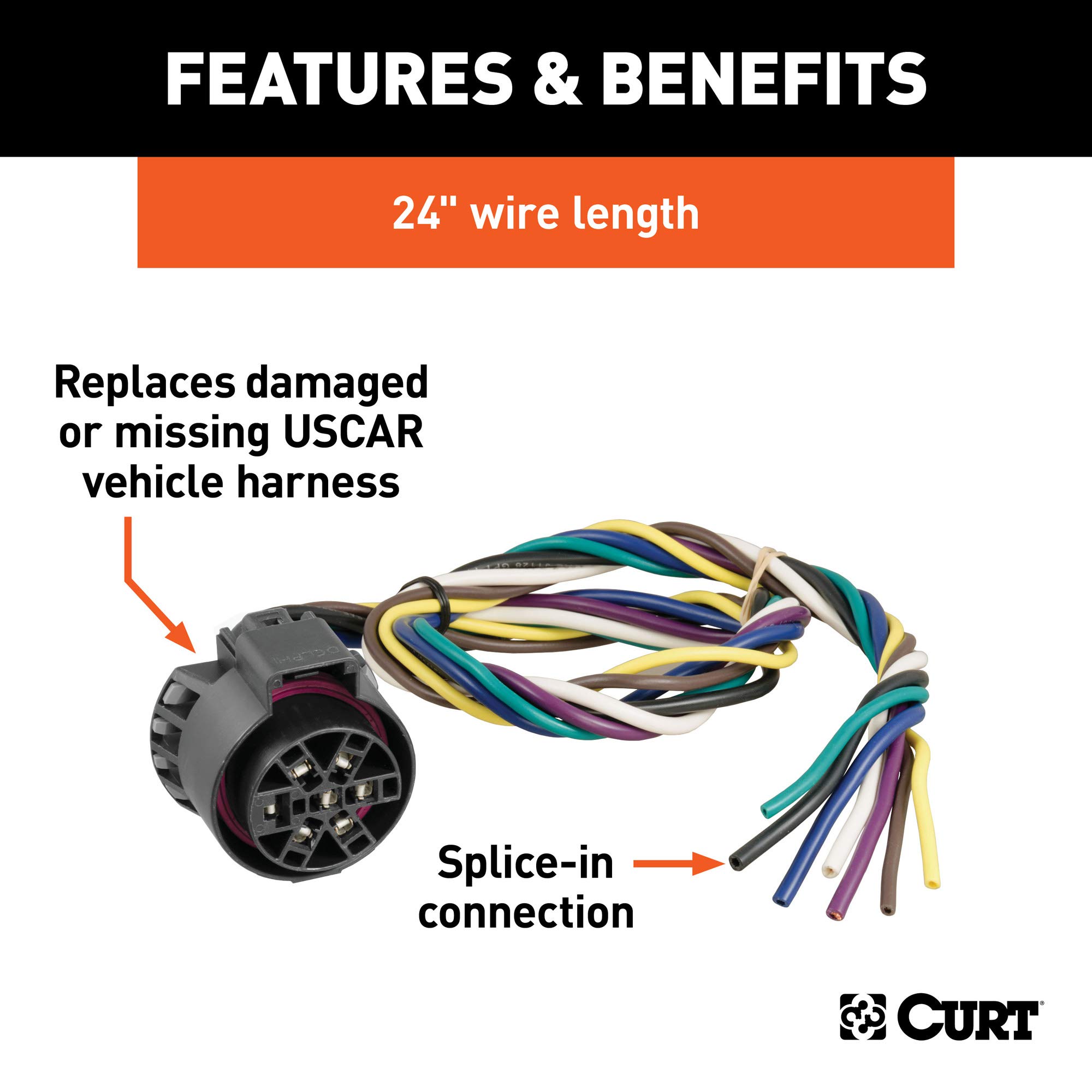 Amazon.com: CURT 56229 Replacement USCAR Connector Wiring Harness, 24-Inch  Wires, 7 Pin Trailer Wiring , Black : Automotive