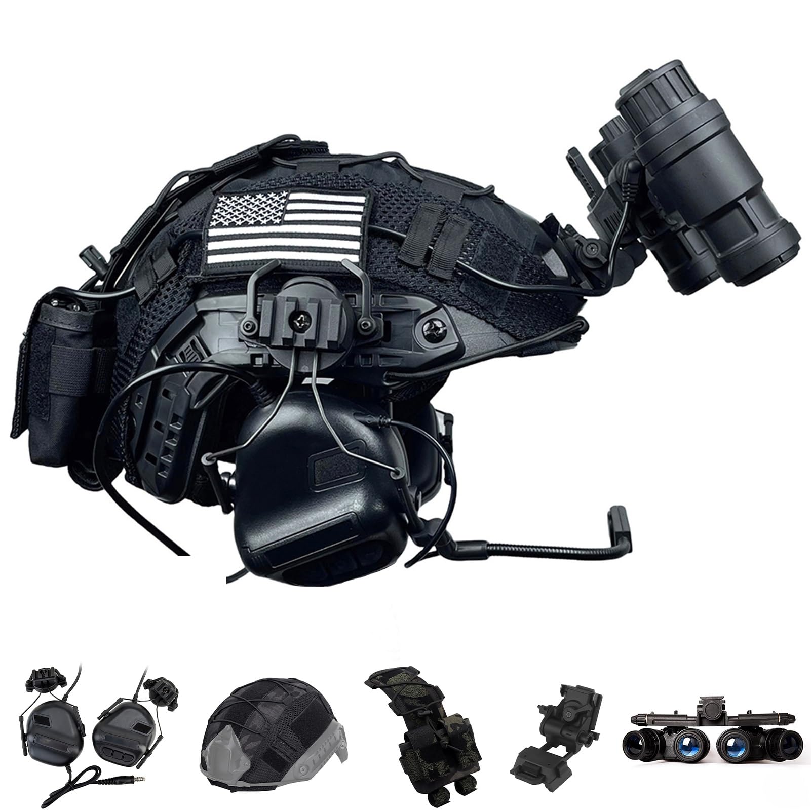 Casco Táctico De Airsoft con Modelo De Visión Nocturna, Montura for Gafas De Visión Nocturna, Auriculares Comunicación, Funda for Casco Y Bolsa for Batería Contrapeso