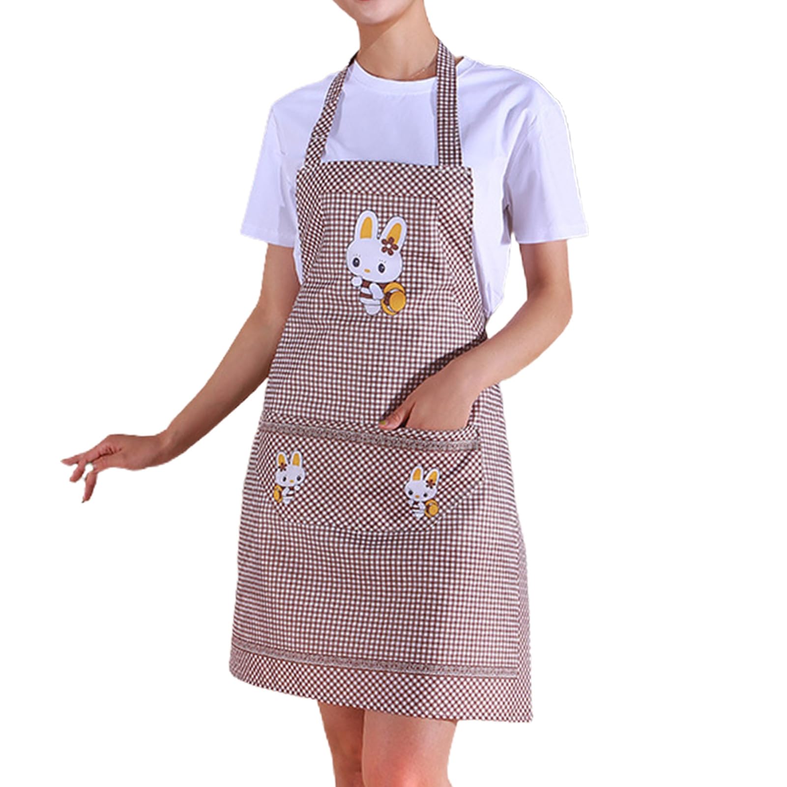 Kitchen Aprons for Women, Adjustable Cartoon Rabbit Aprons Chef Bakers Apron Cooking Apron with 2 Pockets for Cooking Baking Gardening BBQ, Chefs Apron for Home Kitchen Restaurant Coffee house Khaki