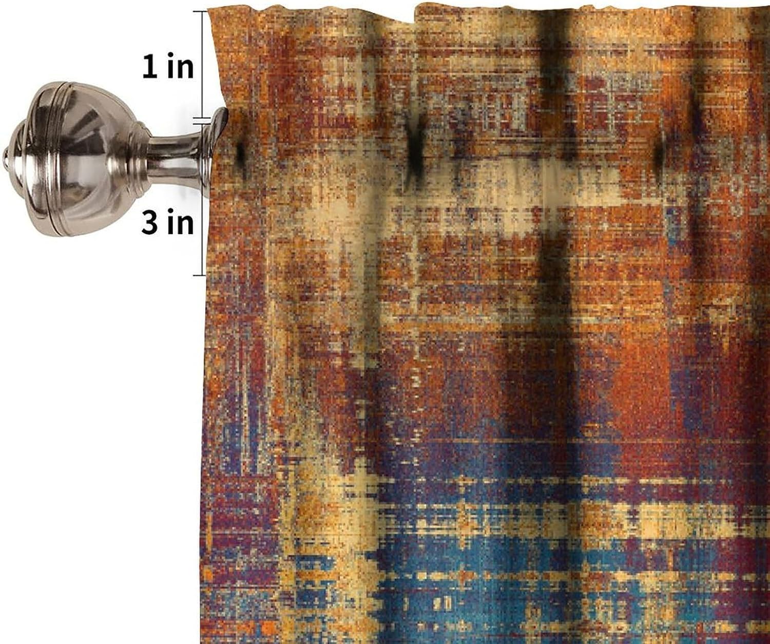 Modern Abstract Valance Curtain,Blue and Orange Messy Rust Painting Home Decor Drape for Living Room Cafe Restaurant Window Treatment 1 Panel 54" W x 18" L Inch